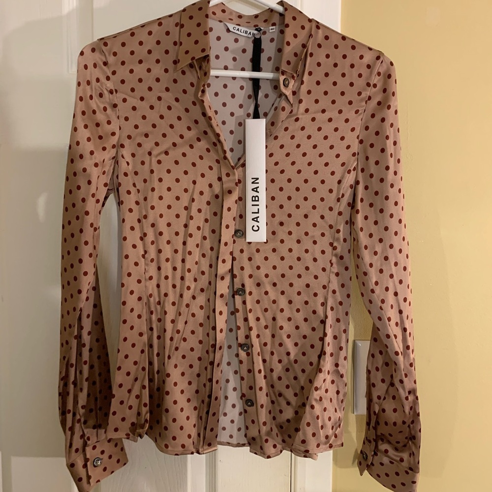 Caliban Polkadot Button Down Blouse